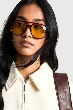 Boohoo Womens Orange Lenses Retro Aviator Sunglasses - - One Size