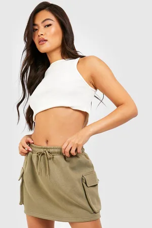 Boohoo Womens Drawstring Waist Cargo Pocket Mini Sweat Skirt - - M