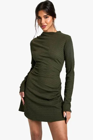 Boohoo Womens Textured Ruched Skater Mini Dress - - 14