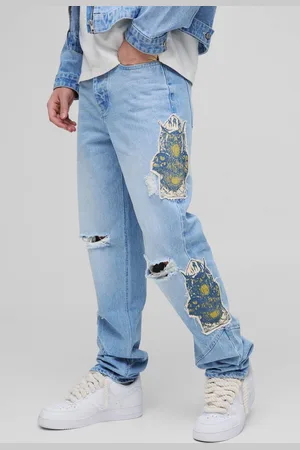 Boohoo Slim Stacked All Over Rip & Repair Contrast Stitch Jeans - - 32R