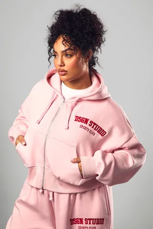 Boohoo Womens Plus DSGN Embroidered Zip Through Boxy Hoodie - - 18
