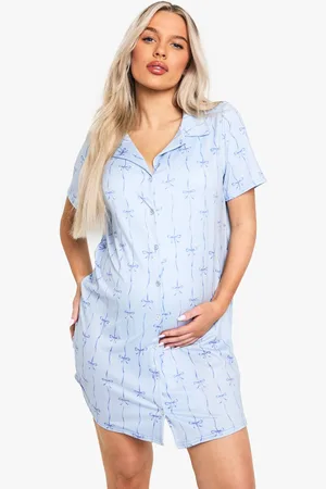 Boohoo Womens Maternity Bow Print Button Through Collar Nightie - - 10