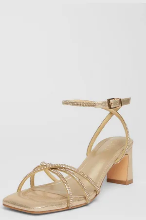 Quiz Womens Gold Diamante Strap Block Heels - - 6