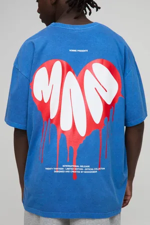 Boohoo Oversized Washed Man Heart Drip Printed T-Shirt - - L