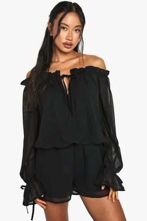 Boohoo Womens Chiffon Bardot Dropped Waist Playsuit - - 8