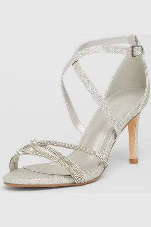 Quiz Womens Silver Shimmer Cross Strap Heels - - 8