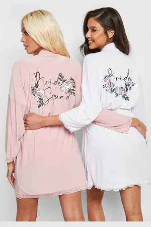 Boohoo Womens Bride Squad Floral Lace Trim dressing gown - - 6