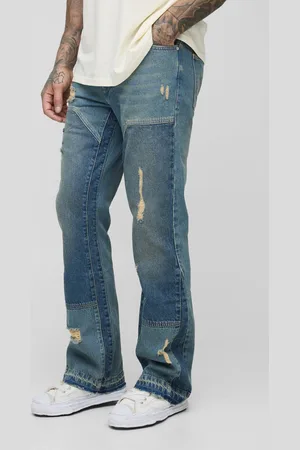 Boohoo Tall Slim Rigid Flared Distressed Carpenter Jeans - - 40