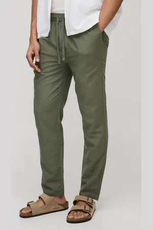 Boohoo Elasticated Waist Slim Fit Cropped Linen Blend Trousers - - M