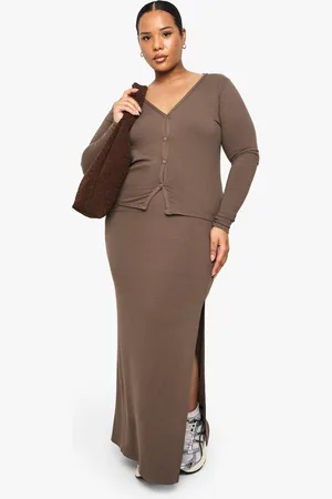 Boohoo Womens Plus Soft Rib Maxi Skirt - - 18