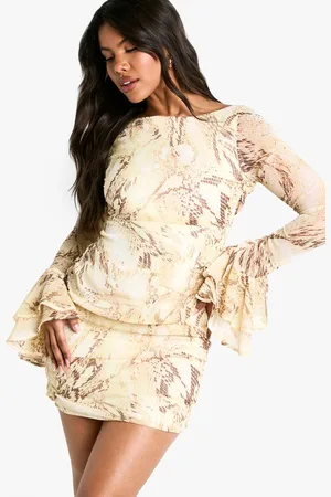 Boohoo Womens Snake Chiffon Ruffle Mini Dress - - 12