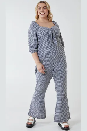 Blue Vanilla Womens Curve Milkmaid Gingham Jumpsuit - - 28