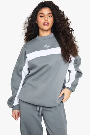 Boohoo Womens Contrast Panel Embroidered Oversized Sweatshirt - - XS