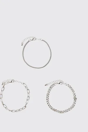 Boohoo Silver Chain Bracelet 3 Pack - - One Size