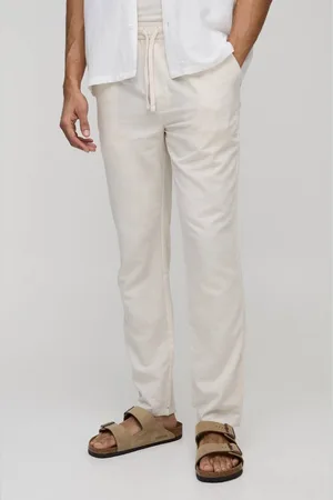 Boohoo Elasticated Waist Slim Fit Cropped Linen Blend Trousers - - M
