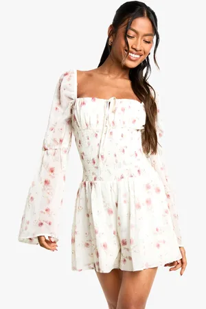 Boohoo Womens Floral Shirred Chiffon Playsuit - - 14