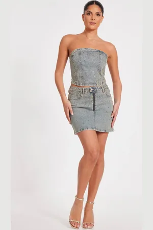 Quiz Womens Dark Indigo Denim Embellished Mini Skirt - - 12