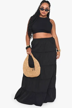 Boohoo Womens Plus Cotton Tiered Maxi Skirt - - 18