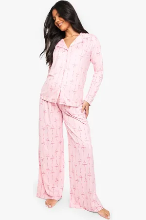 Boohoo Womens MATERNITY BOW PRINT SHORT SLEEVE SHIRT AND SHORT - 16