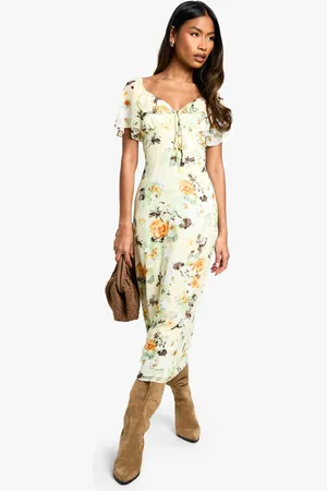Boohoo Womens Floral Angel Sleeve Midaxi Dress - - 16