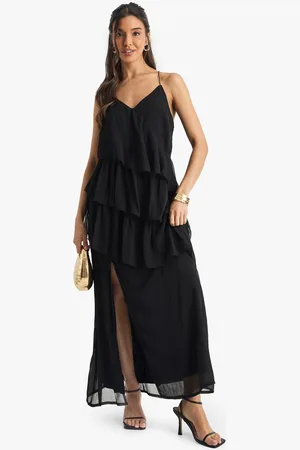 Boohoo Womens Chiffon Ruffle Cross Back Midaxi Dress - - 16