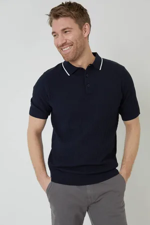 Threadbare Textured Front Tipping Collar Knitted Polo Shirt - - L