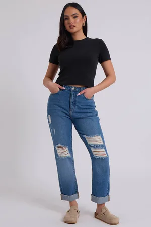 Urban Bliss Womens Elliott Mid Ripped Mom Jeans - 14