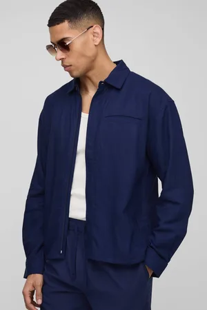 Boohoo Heavyweight Linen Blend Oversized Concealed Placket Overshirt - - M