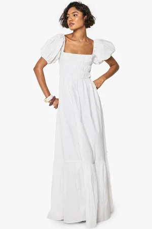 Boohoo Womens Tall Puff Sleeve Shirred Midaxi Dress - - 16