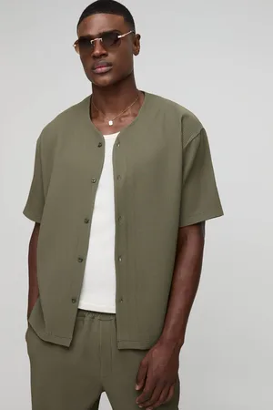 Boohoo Oversized Collarless Pleated Short Sleeve Shirt - - XS