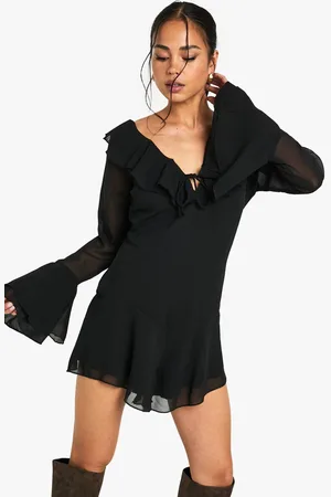 Boohoo Womens Chiffon Ruffle Godet Hem Playsuit - - 16