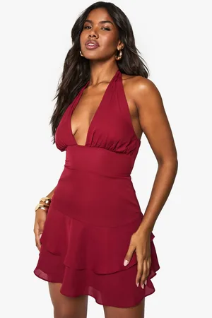 Boohoo Womens Halterneck Chiffon Skater Mini Dress - - 18