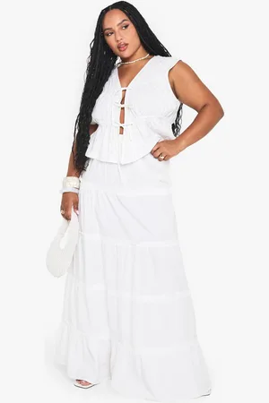 Boohoo Womens Plus Cotton Tiered Maxi Skirt - - 28