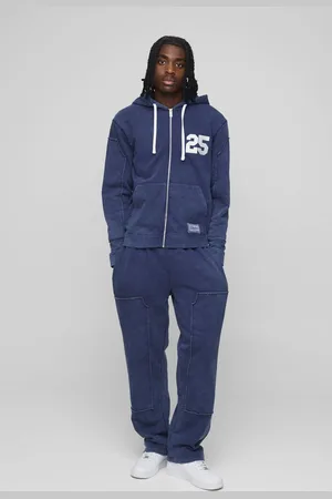 Boohoo Regular Fit Washed Tear Away Carpenter Zip Hooded Tracksuit - - XL