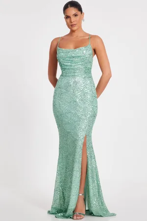 Quiz Womens Turquoise Sequin Fishtail Maxi Dress - - 14