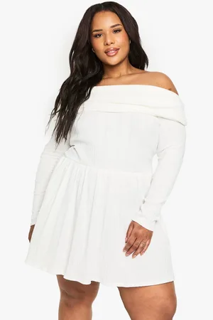 Boohoo Womens Plus Cotton Rib Bardot Skater Dress - - 18