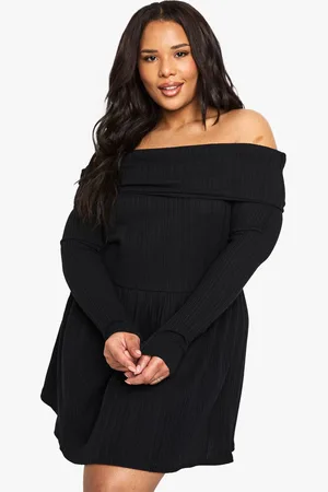 Boohoo Womens Plus Cotton Rib Bardot Skater Dress - - 20