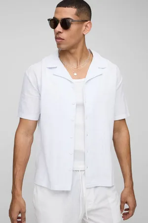 Boohoo Regular Linen Look Revere Short Sleeve Shirt - - M