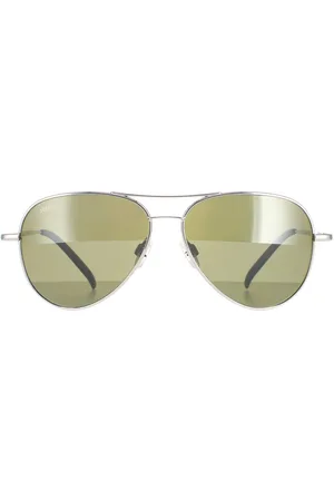 Serengeti Aviator Shiny Silver Polarized Green 555nm Carrara Small Sunglasses - - One Size