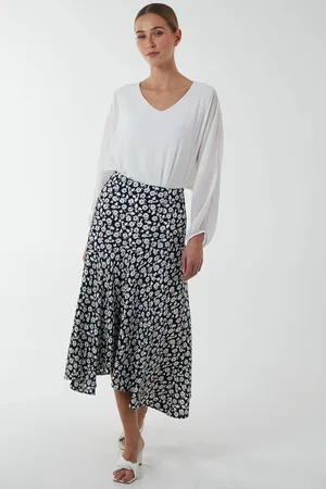 Blue Vanilla Womens Floral Print Asymmetric Midi Skirt - - 10