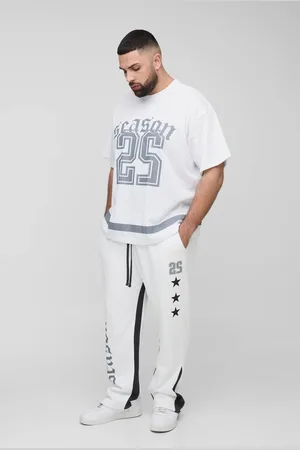 Boohoo Plus Star Varsity Mesh Oversized T-Shirt & Slim Gusset Jersey Jogger Tracksuit - - 5XL