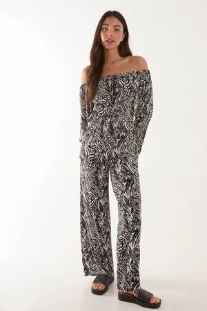 Blue Vanilla Womens Off The Shoulder Top And Wide Leg Trouser Set - - M/L