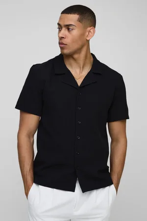 Boohoo Regular Fit Linen Look Revere Short Sleeve Shirt - - M