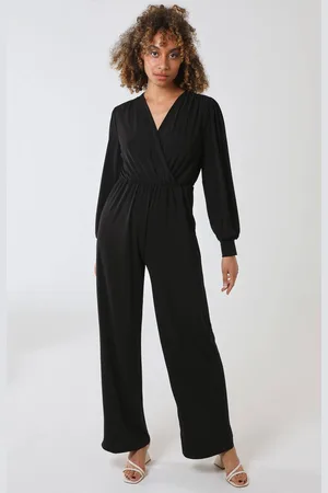 Blue Vanilla Womens Elasticated Waist Crossover Long Sleeve Jumpsuit - - One Size