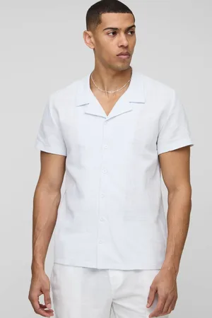 Boohoo Regular Fit Linen Look Revere Short Sleeve Shirt - - XL