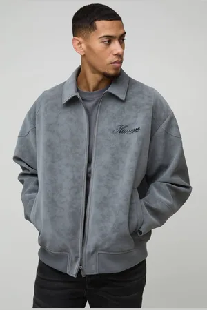 Boohoo Homme Oversized Washed PU Collared Bomber Jacket - - M