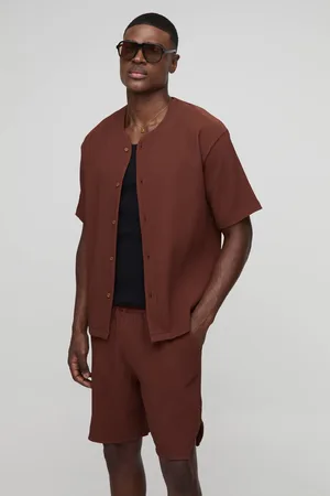 Boohoo Oversized Collarless Pleated Shirt & Runner Short Set - - XS