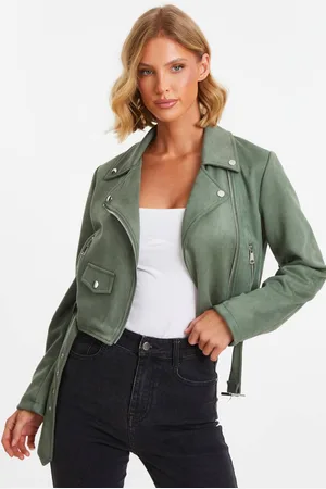 Quiz Womens Faux Suede Cropped Biker Jacket - - 12