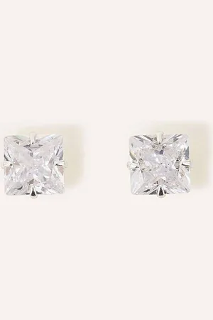 Accessorize Womens Sterling Silver Square Crystal Stud Earrings - - One Size