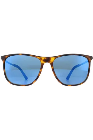 Police Rectangle Havana Rubberized Blue Sunglasses - - One Size